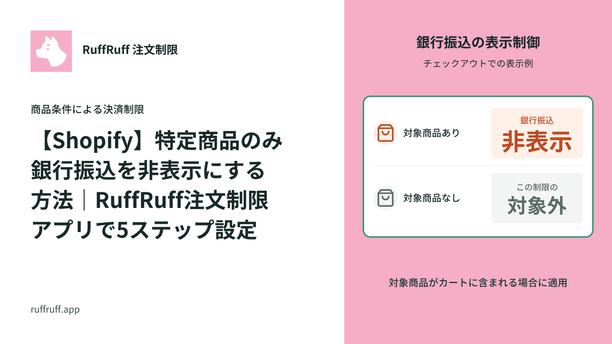 【Shopify】特定商品のみ銀行振込を非表示にする方法｜RuffRuff注文制限アプリで5ステップ設定