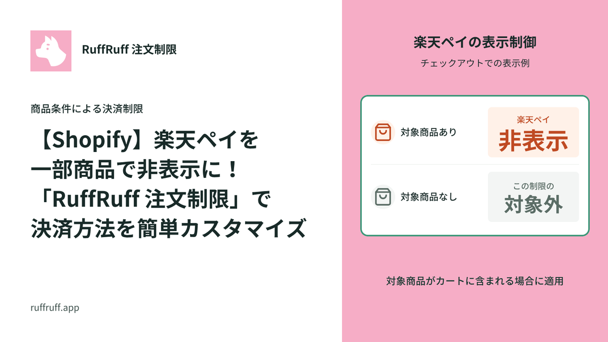 【Shopify】楽天ペイを一部商品で非表示に！「RuffRuff 注文制限」で決済方法を簡単カスタマイズ