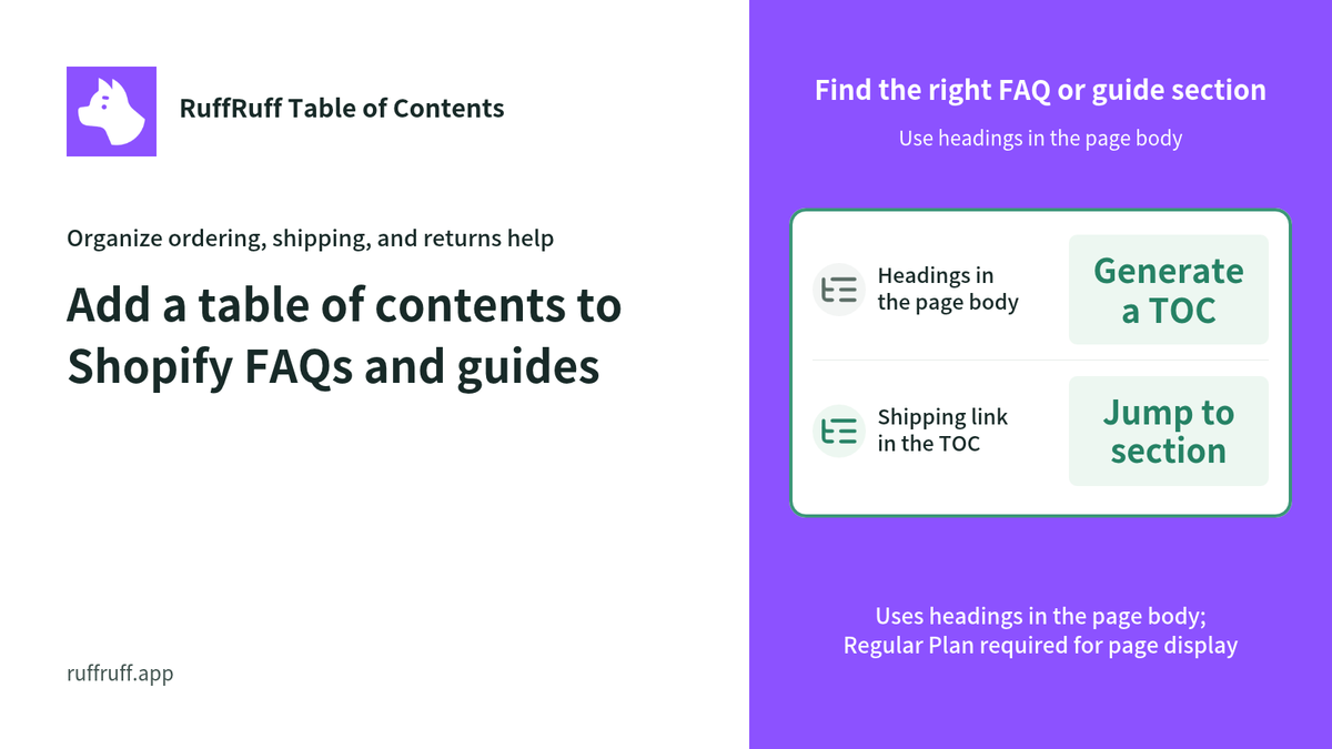 Add a table of contents to Shopify FAQs and guides